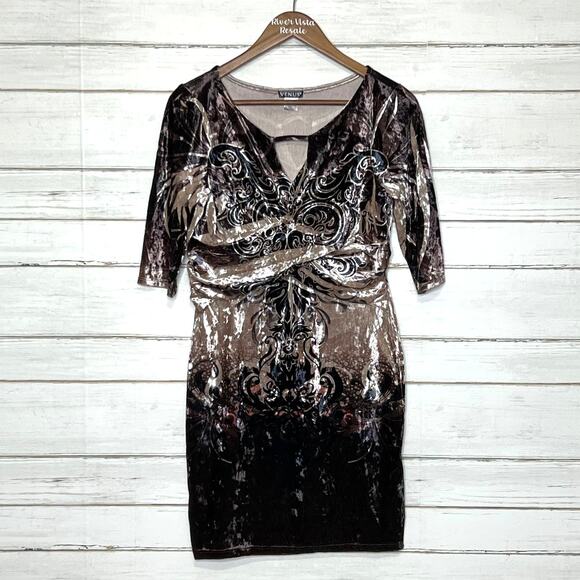 Venus Crushed Velvet Patterned Mini Dress Size Medium - Picture 1 of 10